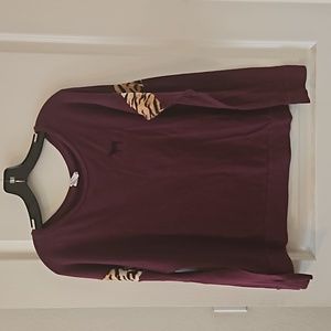 Victoria's Secret Pink | Long sleeved Burgundy Logo Top Tiger Print Accent SizeM